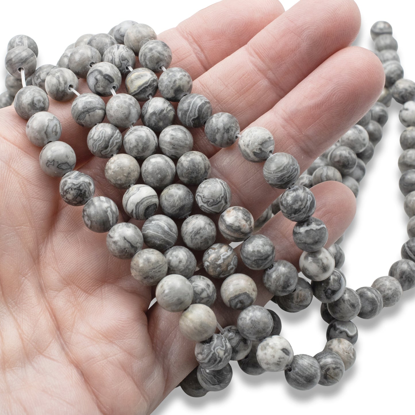 Gray Picasso Jasper Beads: 8mm Round Striped Natural Gemstone Strand 46pcs