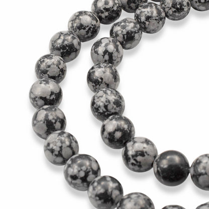 Snowflake Obsidian Beads: 8mm Round Black Gemstone Strand Natural Stone 48Pcs