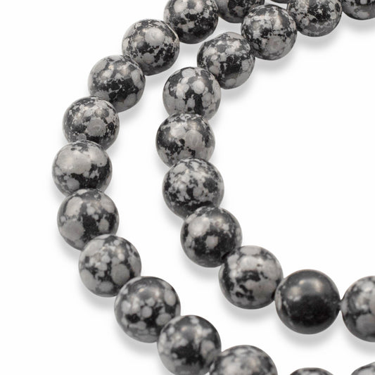 Snowflake Obsidian Beads: 8mm Round Black Gemstone Strand Natural Stone 48Pcs