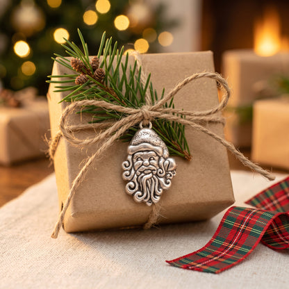 Santa Head Charms, 8-Pack Silver Vintage Style Saint Nick Metal Alloy Accents