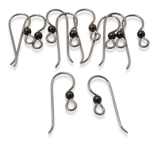 10 Gray Niobium Hypoallergenic Earring Hooks with Black Bead Accent for Jewelry Making