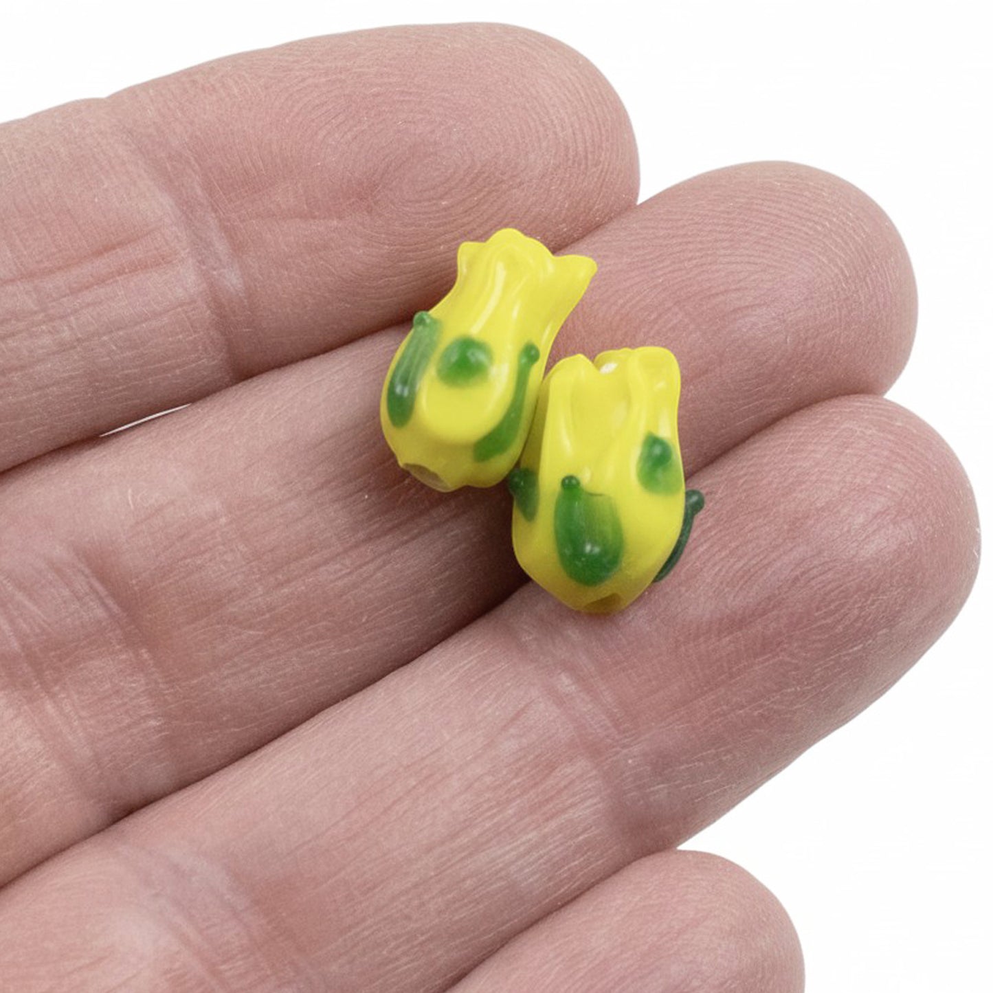Yellow Tulip Flower Beads: Lampwork Glass Spring Floral Focal 9x13mm 12-Pack
