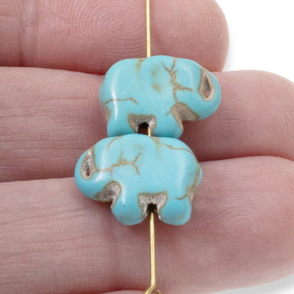 20 Turquoise Blue Elephant Beads - Small Lucky Elephants - Animal Beads for Boho Jewelry Making