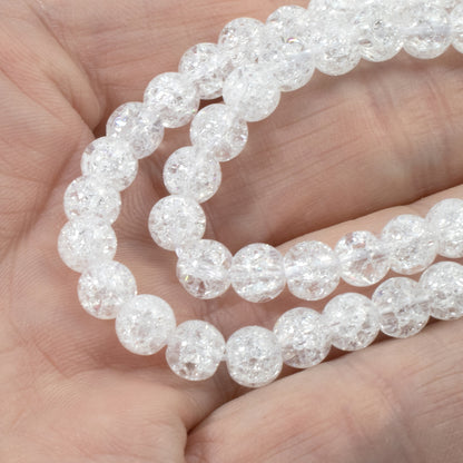 Clear Crackle Glass Beads 6mm Winter White, Snowy Holiday Jewelry Making