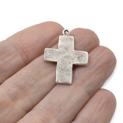 Hammered Cross Charms Antique Silver 2-Pack, Premium Nunn Design USA Made