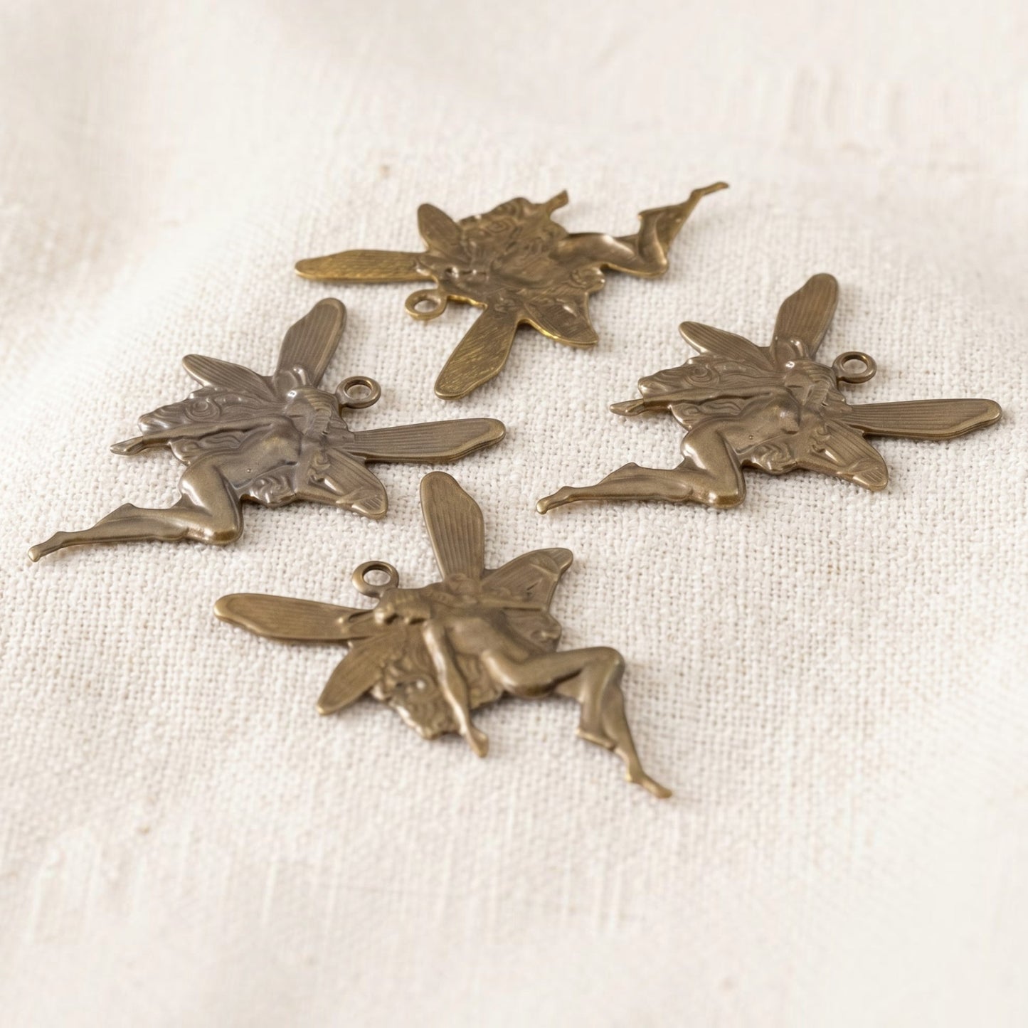 Brass Art Nouveau Fairy Charm Antiqued Whimsical 4-Pack