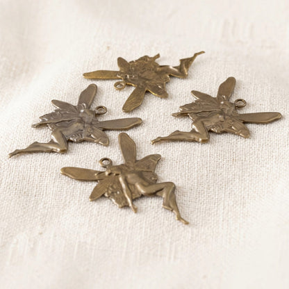 Brass Art Nouveau Fairy Charm Antiqued Whimsical 4-Pack