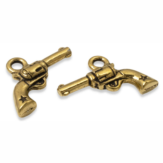 20-Pack Gold Six Shooter Charms - TierraCast Destash - Western Jewelry Accents for Jewelry Making