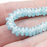 Aqua Blue + White Striped Lampwork Spacer Beads, Glass Beads for Jewelry Making