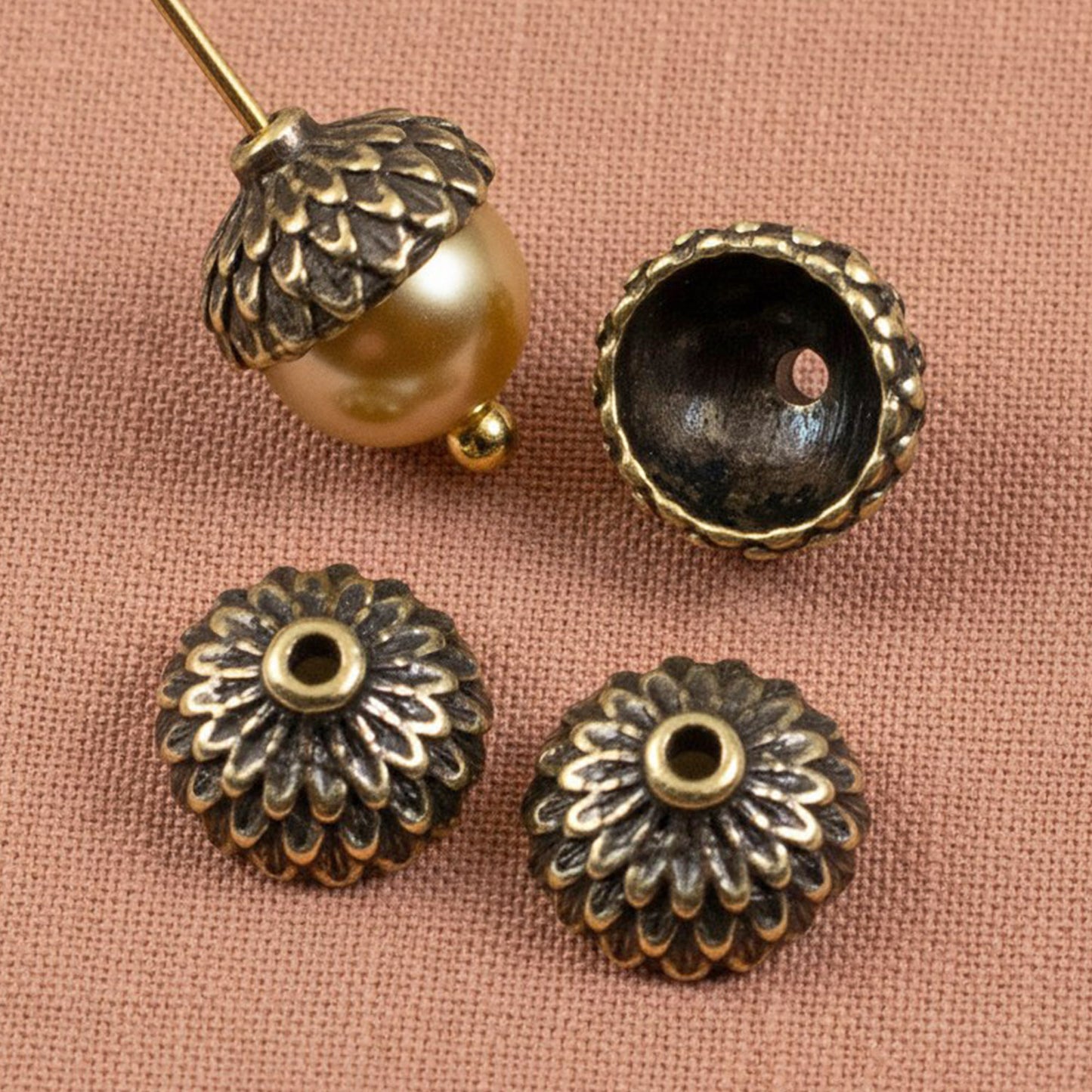 Antique Brass Acorn Bead Caps, 20-Pack Bulk TierraCast Design for Fall Jewelry
