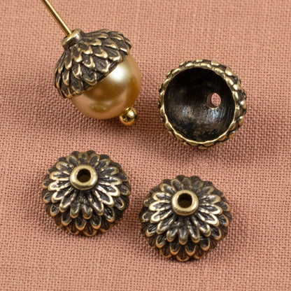 Antique Brass Acorn Bead Caps, 20-Pack Bulk TierraCast Design for Fall Jewelry