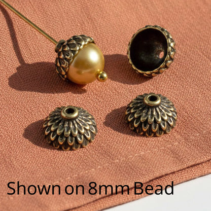 Antique Brass Acorn Bead Caps, 20-Pack Bulk TierraCast Design for Fall Jewelry