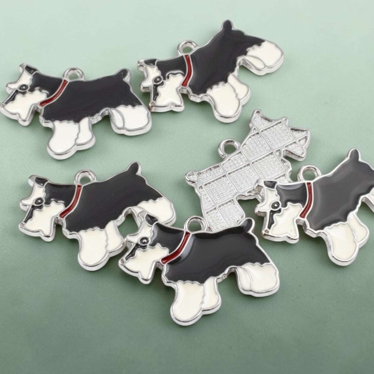 Schnauzer Dog Enamel Charms 6-Pack: Silver Metal Pendants Dog Mom Accessories