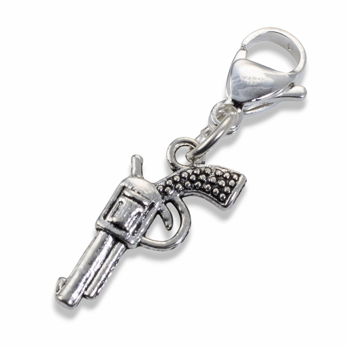 Gun Clip On Charm: Silver Six Shooter Revolver Purse Keychain Western
