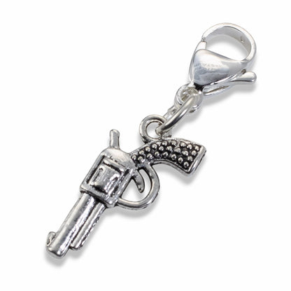 Gun Clip On Charm: Silver Six Shooter Revolver Purse Keychain Western
