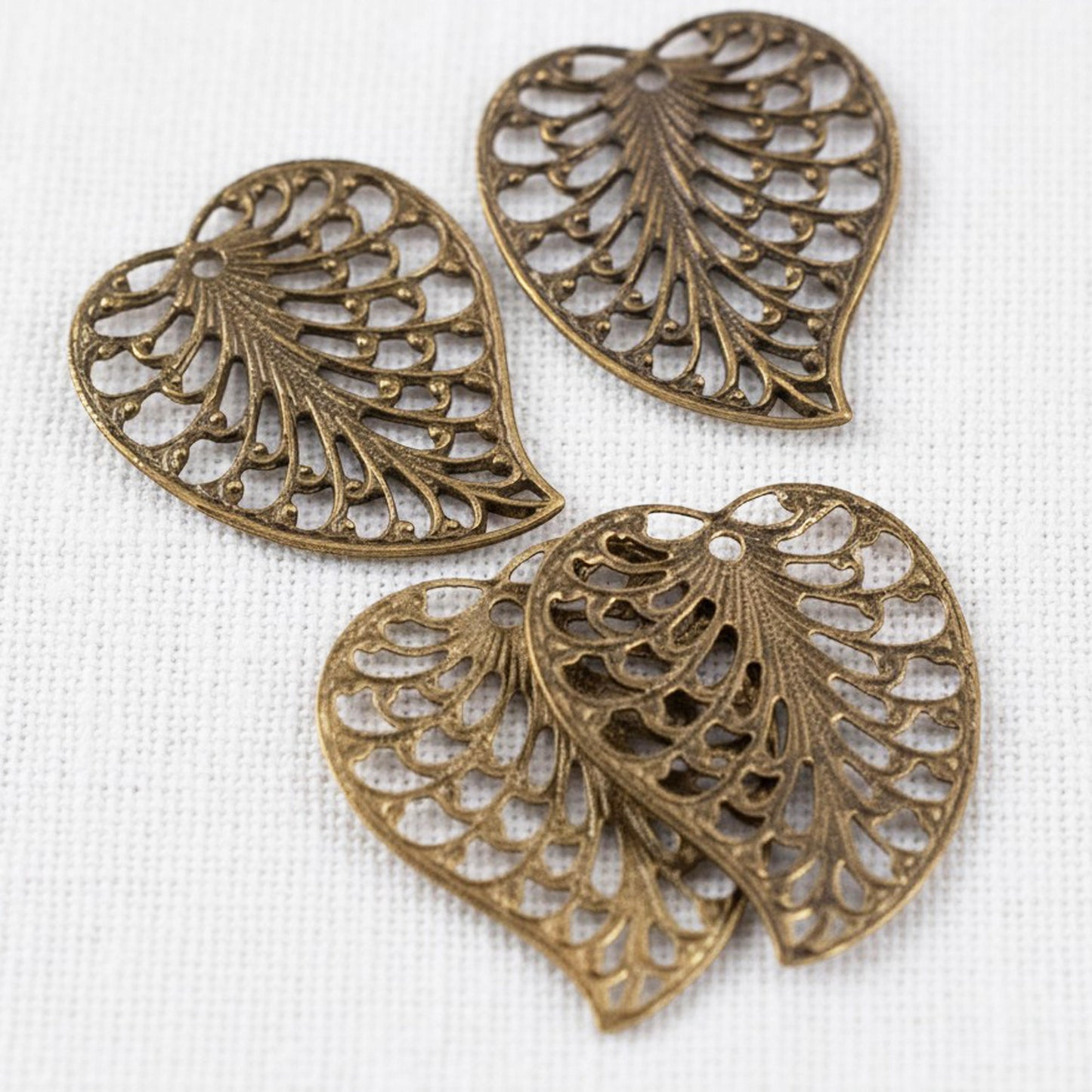 Filigree Leaf Charms: Natural Brass Vintaj Open Lace Earring Drops 4-Pack