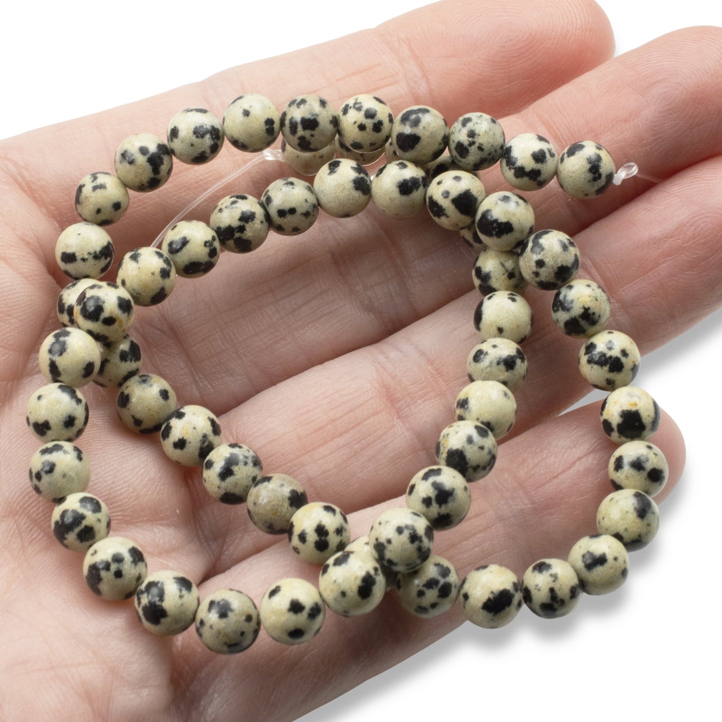 Dalmatian Jasper Beads: 6mm Round Spotted Natural Gemstone Strand Tan Gray Black Jewelry Making Supplies 58pcs