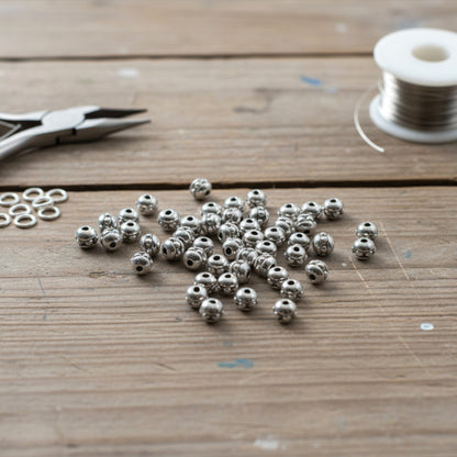 50 Silver Beaded 3mm Round Seed Beads, Tiny Accent Beads for Elegant Jewelry