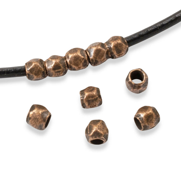 10 Faceted Round 4mm Beads for Leather - Copper Plated Pewter - Nunn Design