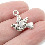 5 Silver Peace Dove Charms, TierraCast Bird Pendant for Nature Jewelry Making