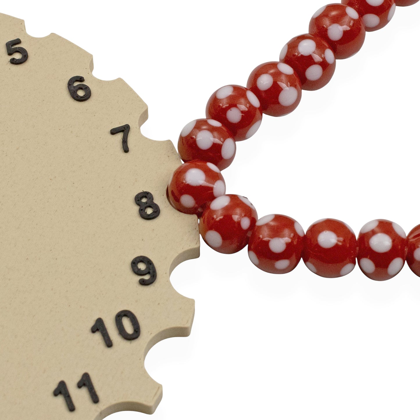 Red with White Dots Lampwork Glass Beads, Handmade Indonesian, 8mm 17" Strand