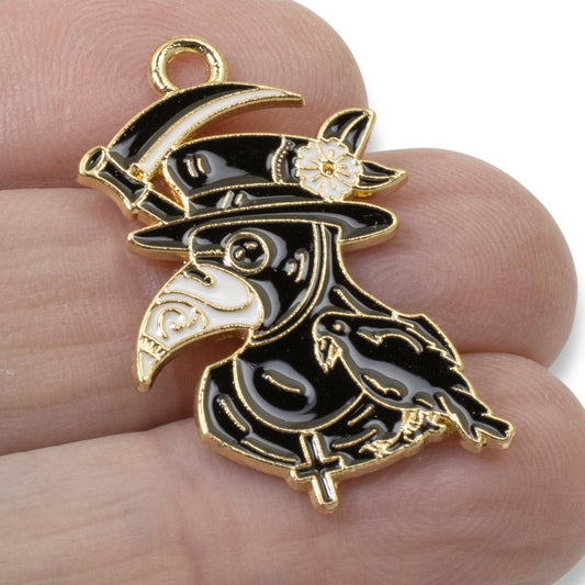 Plague Doctor Raven Head Charms - 4-Pack Gothic Enamel Pendants for Jewelry