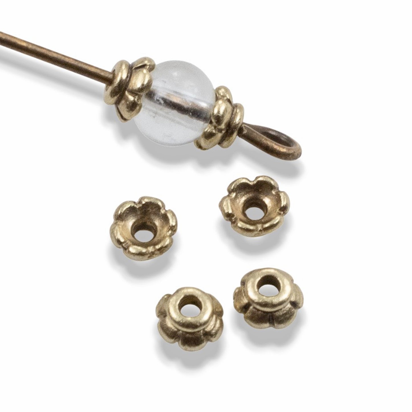 Satin Brass Scalloped Bead Caps: Floral 4mm Delicate Earring Caps 20-Pack