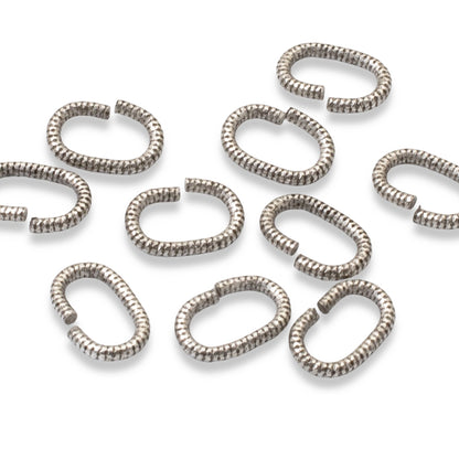 Antique Silver Textured Oval Jump Rings, 10-Pack Professional Grade 17 Gauge
