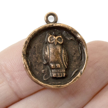 Copper Owl Pendants, 2-Pack Rustic Fall Jewelry Charm, Earthy Medallion USA Made