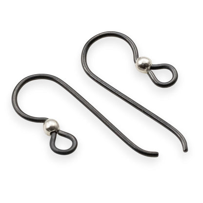 10 Black Niobium Ear Wires + 2.5mm Sterling Silver Bead Accent - Hypoallergenic