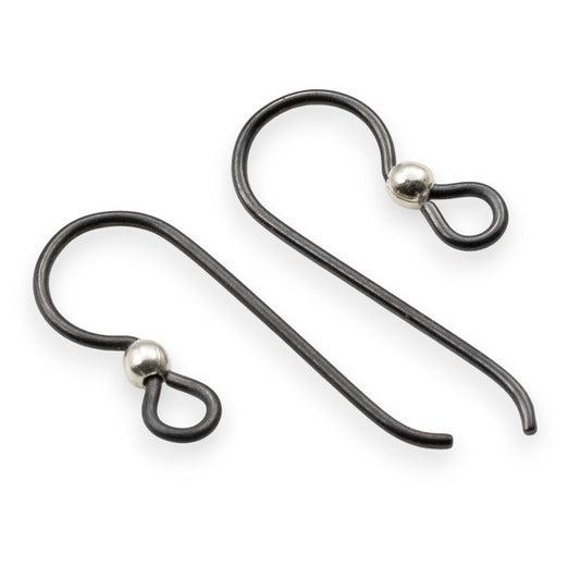 10 Black Niobium Ear Wires + 2.5mm Sterling Silver Bead Accent - Hypoallergenic