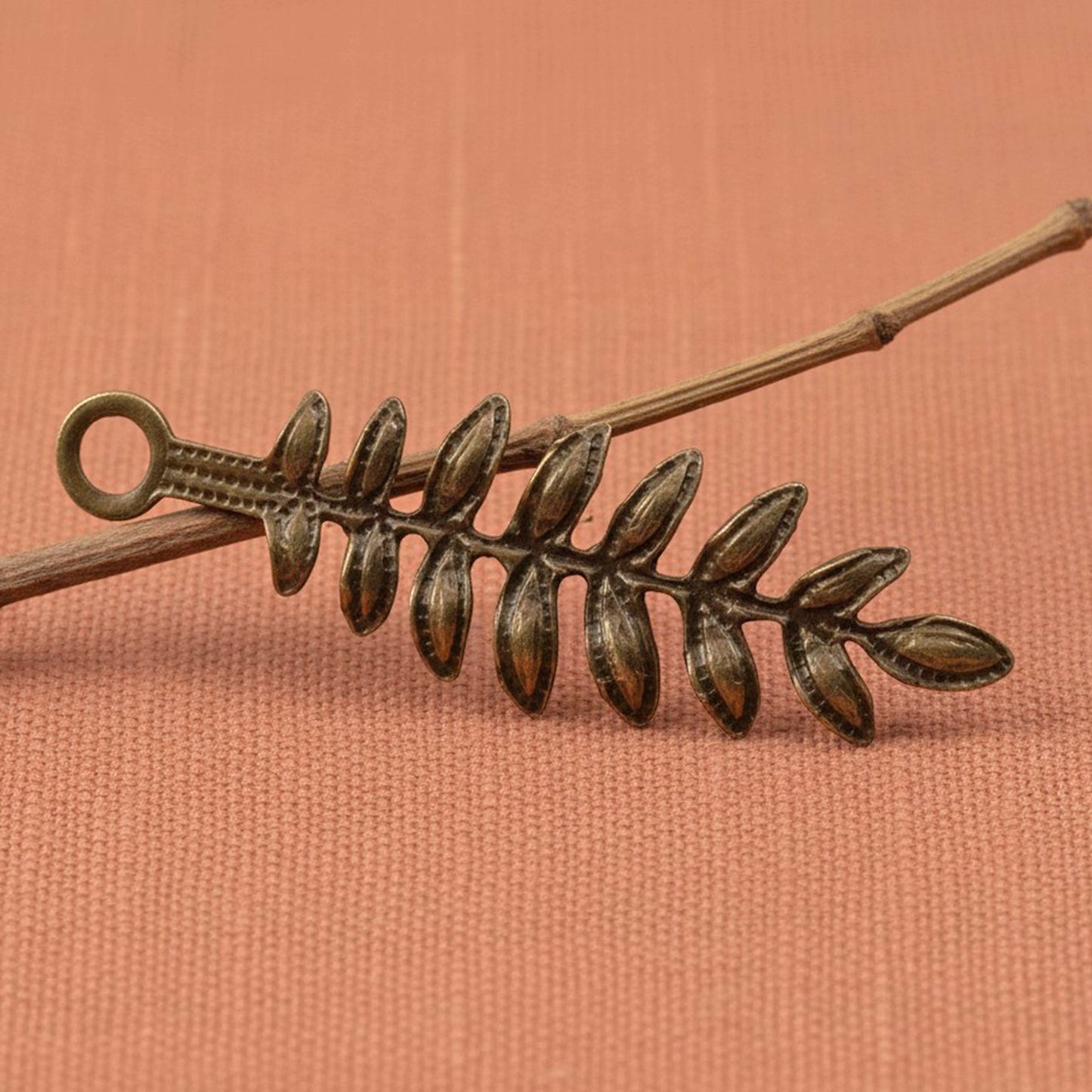 Fern Charms: Natural Brass Vintaj Stamping Botanical Earring Drop 4-Pack
