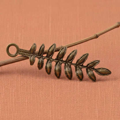 Fern Charms: Natural Brass Vintaj Stamping Botanical Earring Drop 4-Pack
