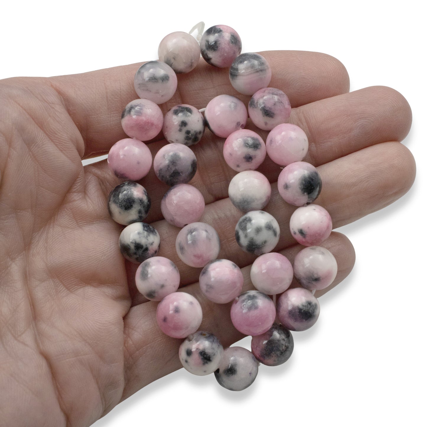 10mm Pink Gray Elegant Jade Beads 30-Pack Loose Beads Jewelry Making Crafts