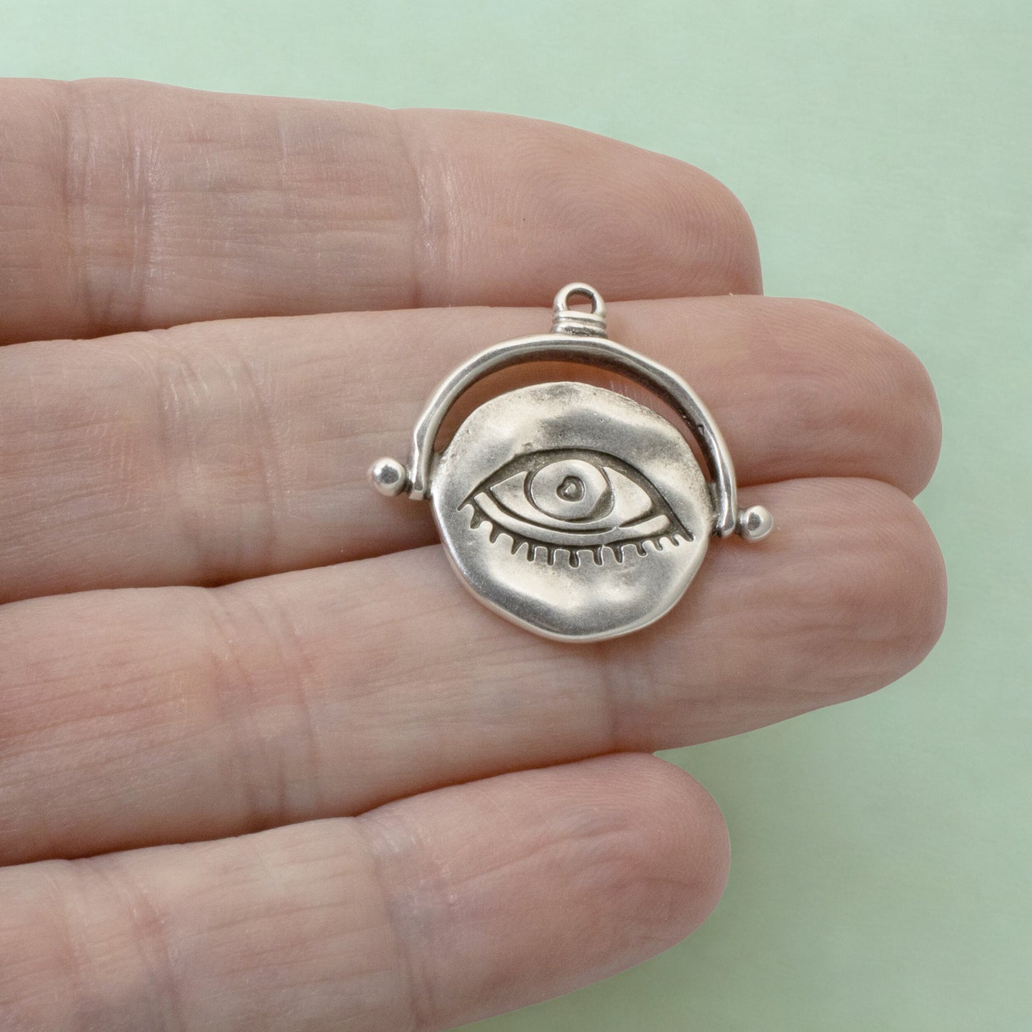 Evil Eye Pendant, 1Pc Sterling Silver Plated European Charm, Mystical Protection Symbol