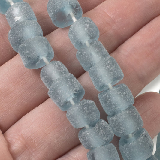 Blue Green Sea Glass Beads: 50 Recycled Matte Rondelle Beach Jewelry