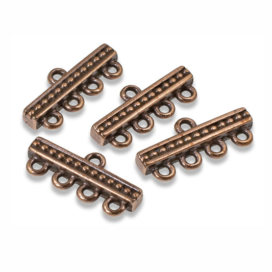 4 Copper 4-to-1 Beaded Links, TierraCast Connectors for Multi-Strand DIY Jewelry