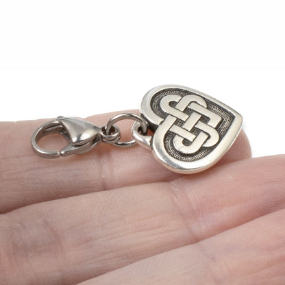 Silver Celtic Knot Heart Clip-on Charm, Elegant Bag, Journal, Jewelry Accessory