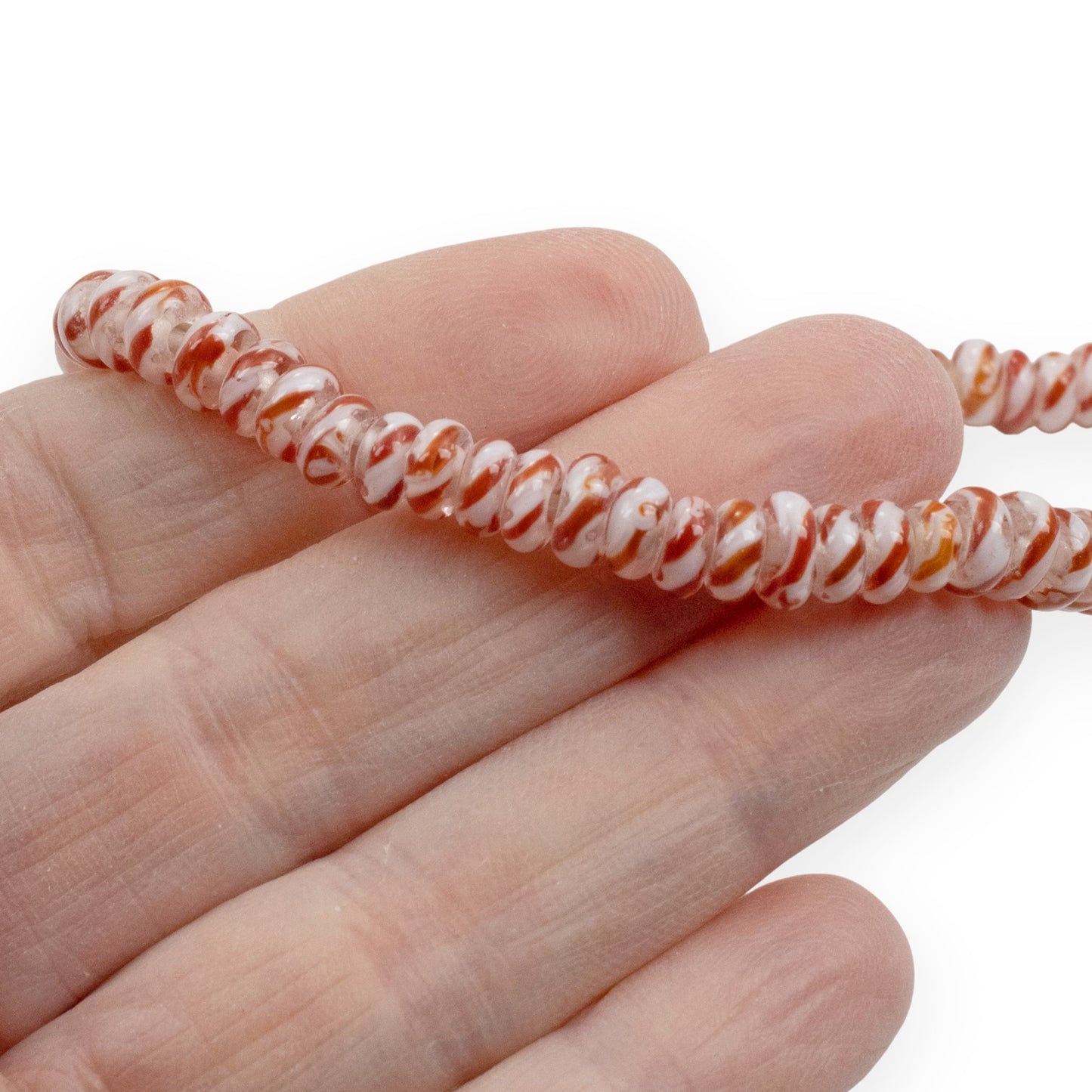 Red White Peppermint Stripe Rondelle Glass Beads: Indonesian Lampwork 17 Inch Strand 135 Beads Christmas Holiday Jewelry Making