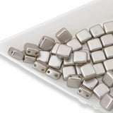 50 Cocoa Airy Pearl Tile Mini Beads, 5mm Square 2-Hole Czech Glass Beads