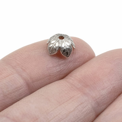 Etched Daisy Bead Caps 8mm Antique Silver-Plated Pewter: Botanical Metal Findings USA Made 4 Pack