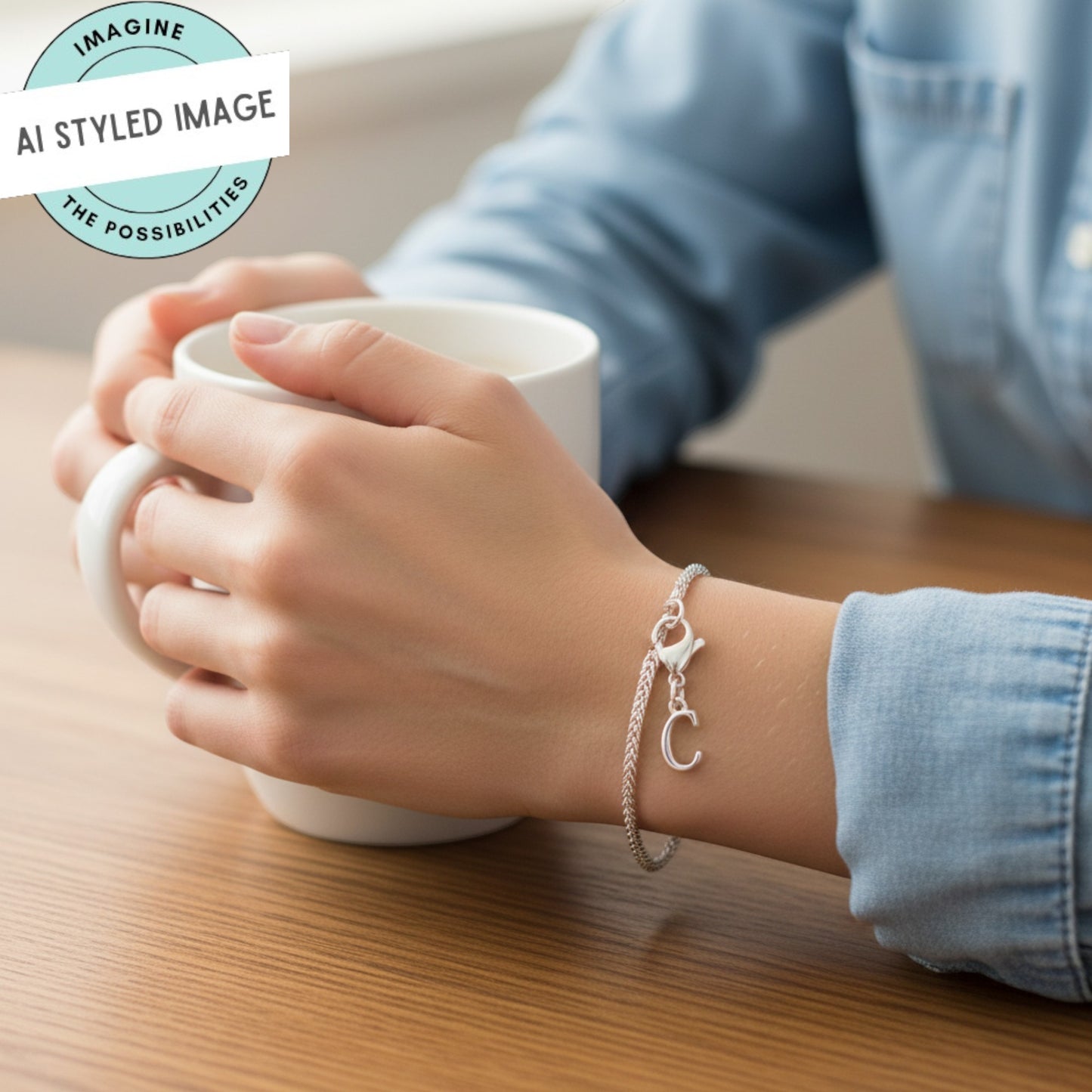 Silver Cursive Letter C Clip On Charm: Script Initial Dangle Lobster Clasp Personalized Journal Bracelet