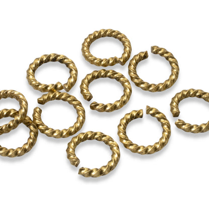Large Antique Gold Rope Jump Rings: 10-Pack Charm Necklace Connectors