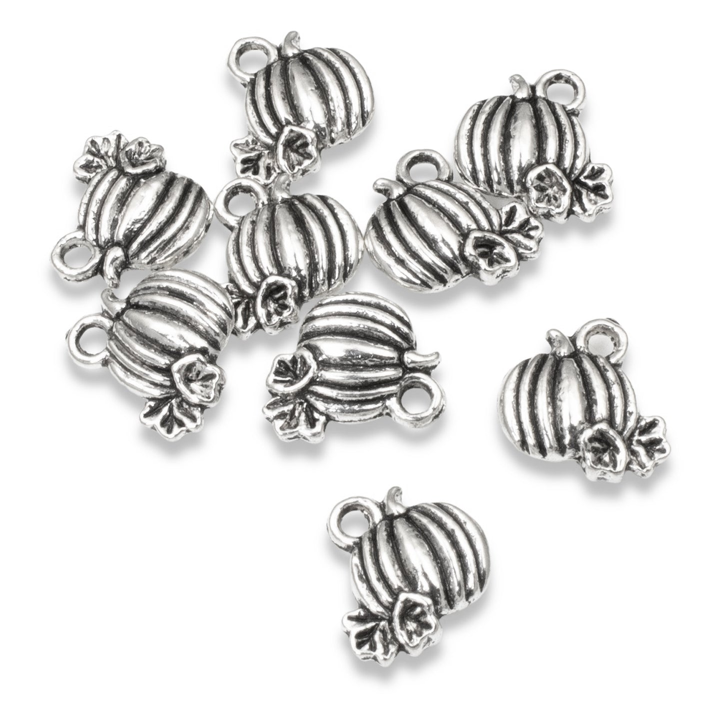 50 Silver Mini Pumpkin Charms for Fall Halloween Jewelry Crafting & Accessories