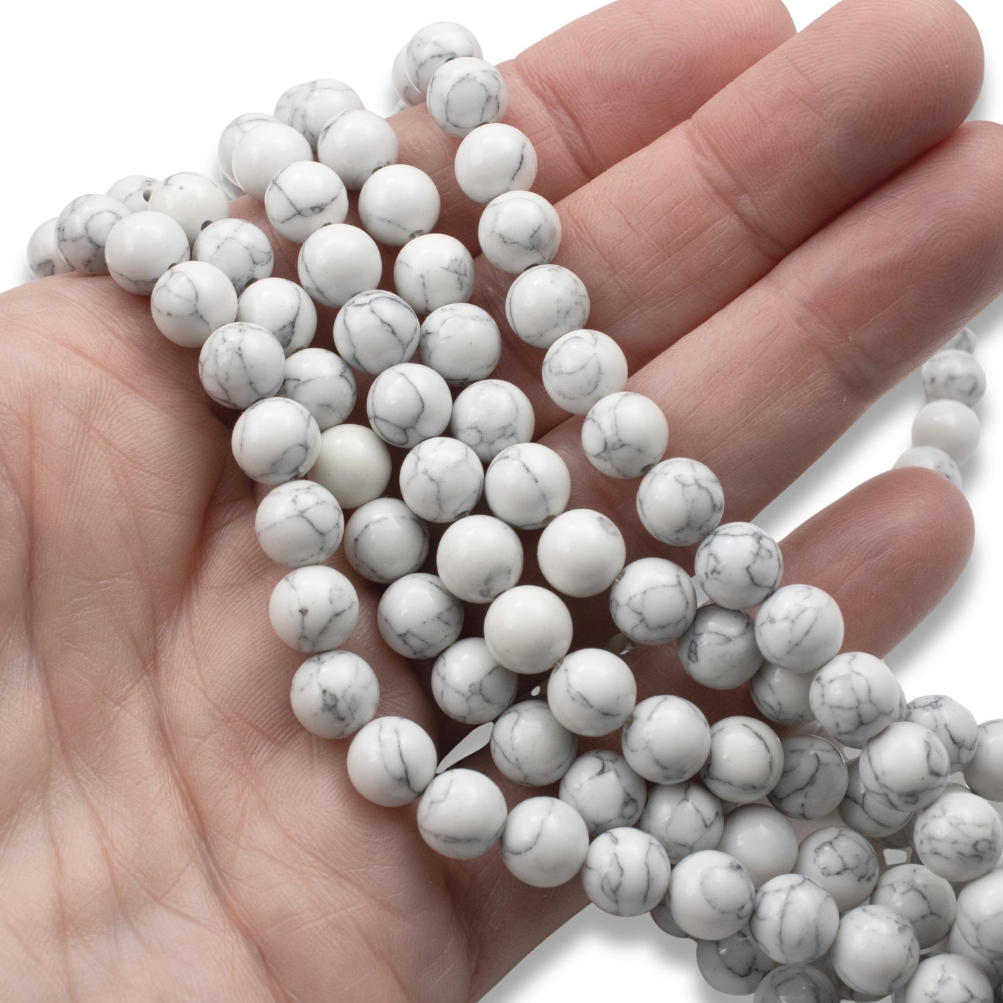 White Howlite 8mm Round Gemstone Beads - Jewelry Making Crafts - 47 Pcs/Strand