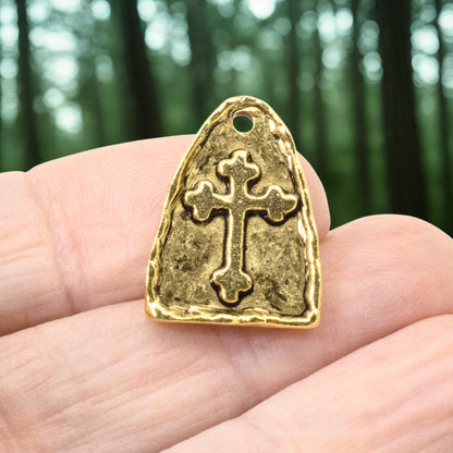 Gold Arch Cross Medallion Charms, Gothic Religious Pendant, 2-Pack