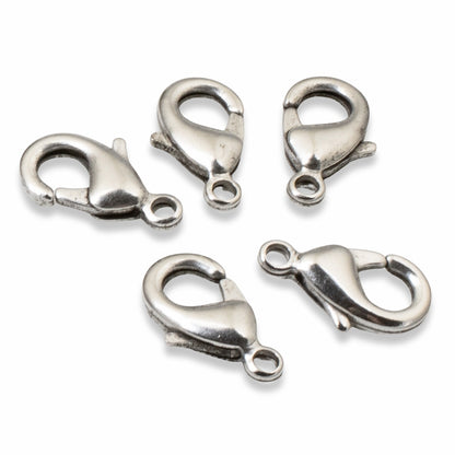 Antique Silver Lobster Claw Clasps: 8x15mm Vintage Style Jewelry Findings 5-Pack, Nunn Design
