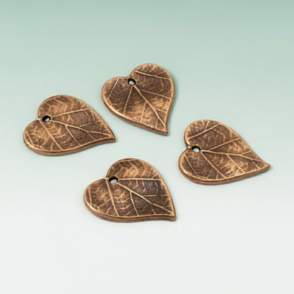 Antique Copper Heart Leaf Charms for Jewelry Making, 4-Pack for Nature Jewelry
