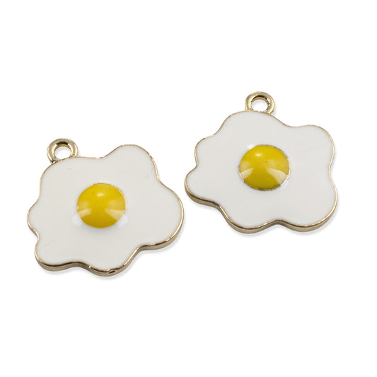 Enamel Fried Egg Charms 6-Pack, Metal Pendants, DIY Foodie Jewelry Making