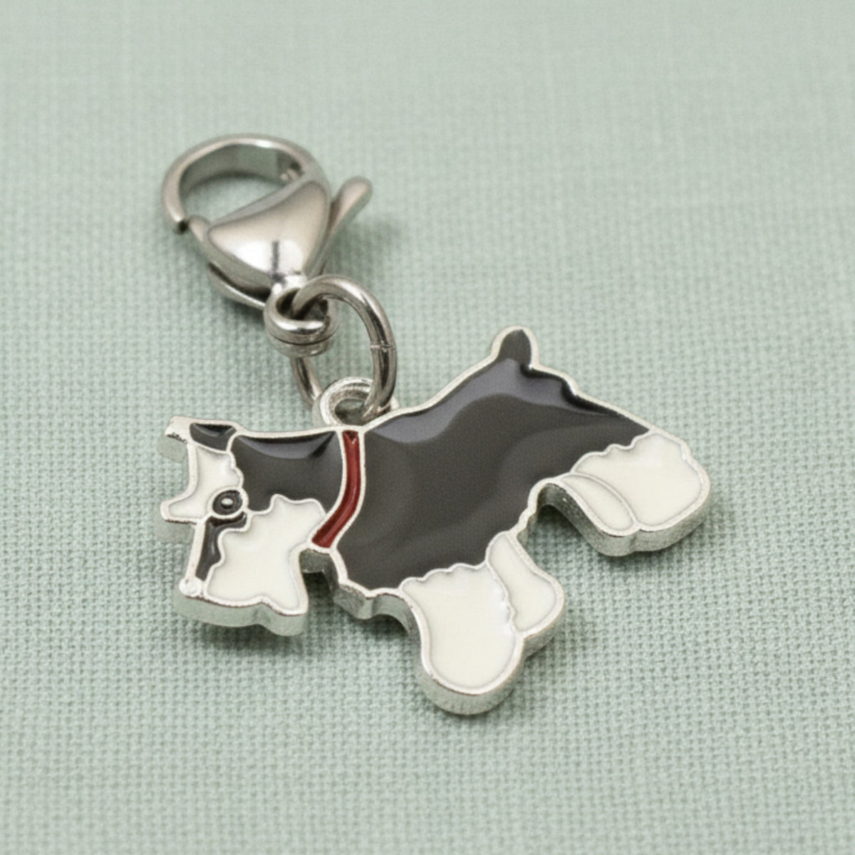 Schnauzer Dog Clip-On Charm, Black and White Enamel, Lobster Clasp Bag Accent